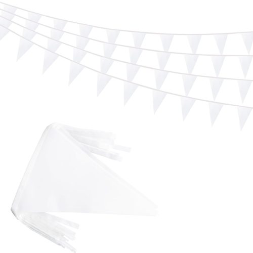 50 Feet 30 Pcs Solid White Pennant Banner Flags String Hanging Triangle DIY Flags, Bunting Streamers Decorations for Grand Opening, Birthday, Wedding, Party Celebration (White)