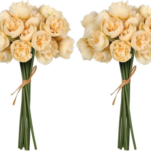 Ranunculus Artificial Flowers Peonies Flowers 18 PCS Silk Artificial Peonies Faux Ranunculus for for DIY Wedding Bouquet Bridal Shower Filler Flowers Décor(Champagne)