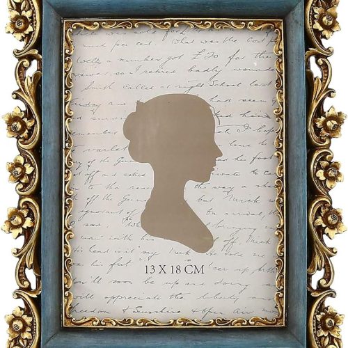 1 Vintage Picture Frame 5x7 Inch, Luxury Antique Photo Frames with Glass Front, Photo Display, Tabletop Wall Hanging, Gift Ideas, Gold and Blue