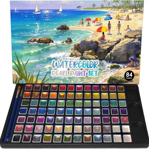 1 2ml Large Capacity Metallic Watercolor Paint Set, 36/60/84 Color Metallic/Pearlescent/Glitter/Color Shifting/Shimmer Water Color Paint for Adult Kids with 2 Paintbrushes (84colors)