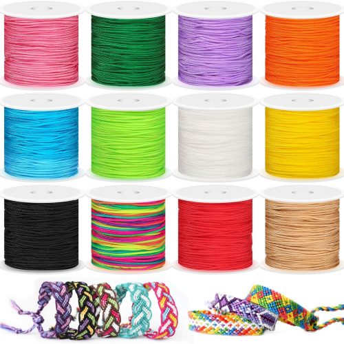 1 12 Rolls Nylon String for Bracelets, Chinese Knotting Nylon Cord for Jewelry Making, Nylon Beading Thread for Kumihimo, Braided Bracelets, Necklaces, Macrame Craft, Wind Chime