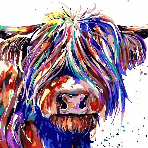 1 Paint by Numbers Kit for Adults Beginners Highland Cow,DIY Acrylic Paint Colorful Animal Canvas for Painting Kits for Adults in Colorful Box 11.8" Wx11.8 L
