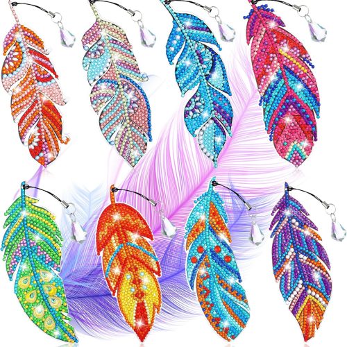 1 8 Pcs 5d Diamond Painting Bookmarks Kits DIY Crystal Diamond Art Feather Bookmarks for Book Lovers Home Office Project Graduation Birthday Gift