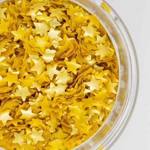 Version 1.0.0 Gold Edible Star Shaped Glitter for Cakes - Fancy Edible Stars Cake Decorations in Metallic Gold for Cake Decorating, Toppings, Baking - Vegan Shimmer Stars Dessert Glitters for Cupcakes