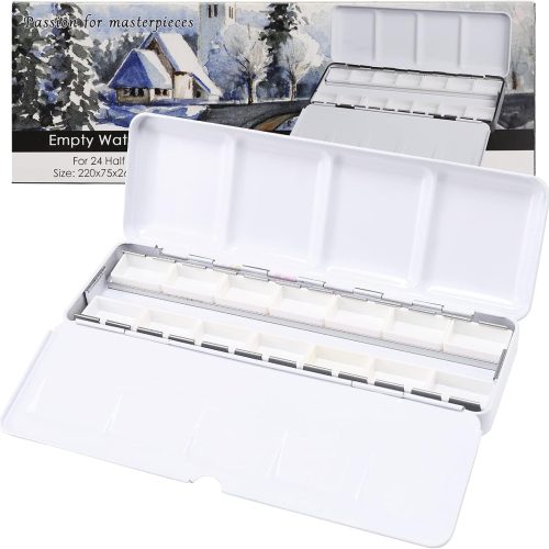 Empty Watercolor Palette, Empty Watercolor Tin Box Palette Paint Case, Foldable Watercolor Paint Palette with 12 Empty Half Pans for Watercolor and Acrylic Painting