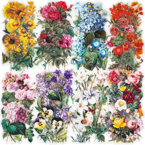 100 Pieces Vintage Flower Stickers Set - Big 3.4" Waterproof Clear Botanical Floral Journaling Sticker for Scrapbooking Junk Journal Supplies Bullet Journals Planner Collage Laptop Paper Crafts