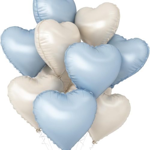 1 Baby Blue Heart Balloons,10Pcs Cream White Blue Foil Heart Shaped Balloons,18Inch Sand White Pastel Blue Helium Balloon for Valentines,Engagement,Birthday,Baby Shower,Wedding Party Decorations