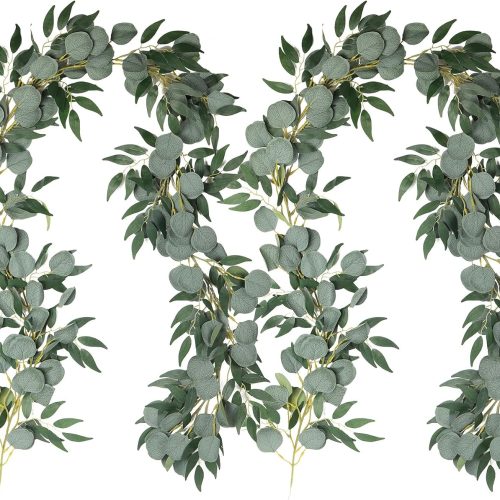 2Pack Artificial Eucalyptus Garland with Willow Leaves 6Feet Fake Hanging Plant Silk Eucalyptus Willow Leaves Ivy Garland Faux Greenery for Indoor Outdoor Wedding Party Home Table Arch Decor