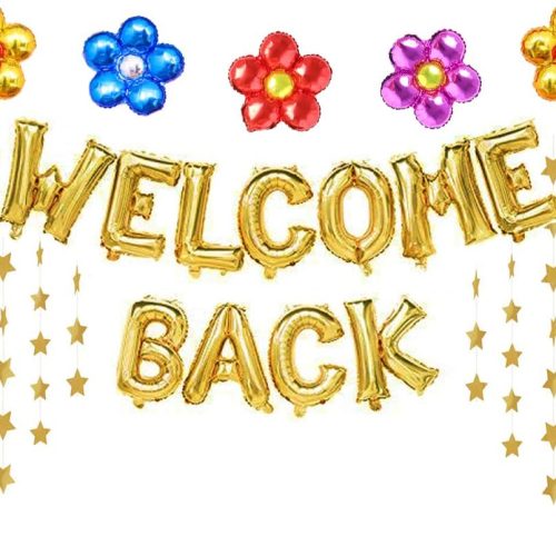 1 Welcome Back Balloons Gold Welcome Back Banner Back to School Party Supplies with Flower Balloons Star Banners First Day of School Classroom, Wedding, House, Home Decor Decorations