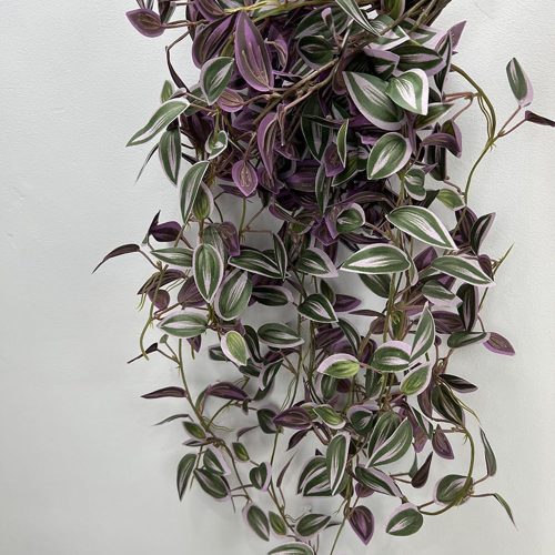 2Pcs Wandering Jew Plant Artificial Hanging Vine 29.5Inch Fake Eyebrow Leaves for Wall Indoor Outdoor Garden Party Decoration (Purple)