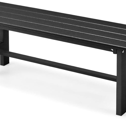 2-Person Outdoor Bench Seat - Backless Patio Garden Bench, 47” Weatherproof Outside Chair with Slatted Seat, Metal Frame, 660 LBS Capacity, Dining Bench Chair for Yard, Park, Balcony, Black