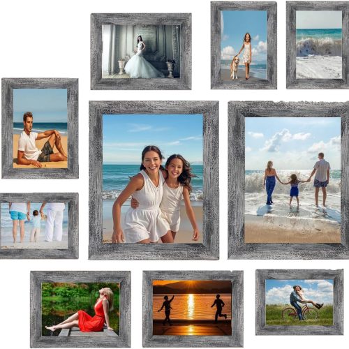 Picture Frames set with Two 11x14, Four 8x10, Four 5x7 Gallery Wall Frame Set,Collage Picture Frame,10Pack Farmhouse wood Photo Frames for living room Wall Gallery Decor or Desk,Rustic Black