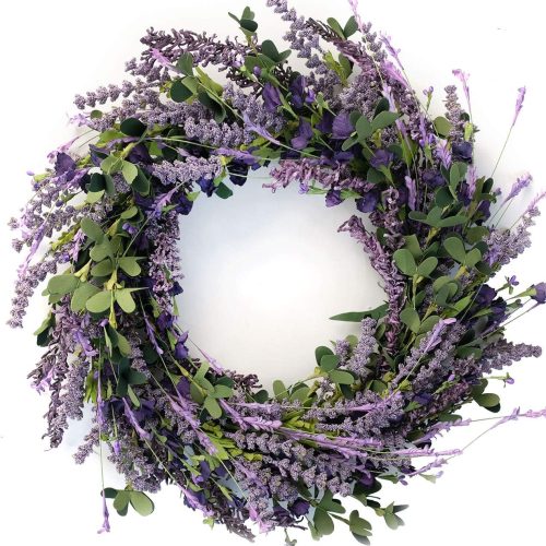 20 Inch Lavender Wreaths for Front Door Greenery Leaves Wreath for All Seasons Indoor Outdoor Floral Wreath for Wedding Party Home Decor