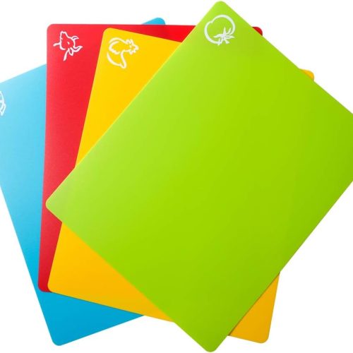 Flexible Plastic Cutting Board Mats, Colored Mats With Food Icons, Gripped Back, Cutting board Set of 4 (1)