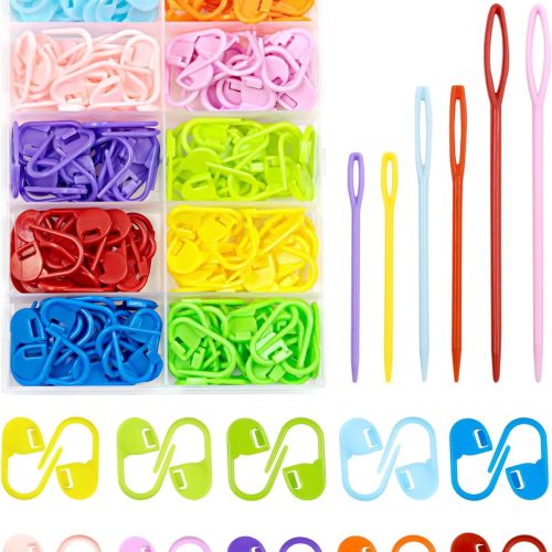 200 Pcs Stitch Markers - 10 Color Knitting & Crochet Markers with Clip, Sewing Needles, Plastic Eyelets for DIY & Craft Sewing