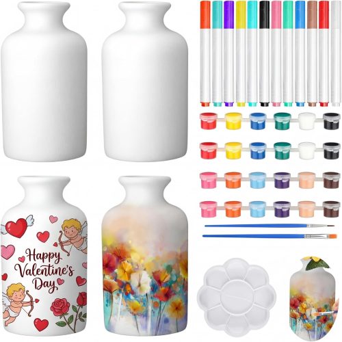 Singhoow 4 Set Paint Your Own Porcelain Paint Vase Art Project White Ceramic Painting Kit for Adults Porcelain Vase Decorating Kit with Christmas Holiday Supplies DIY(Classic)