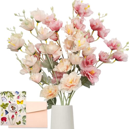 2 Pack 34.6" Artificial Flower Bouquet,40 Flower Heads Long Stem Silk Peony,Fake Spring Flowers for Bridal Wedding Home Party Festival Floral Arrangements Decoration(Champagne & Pink)