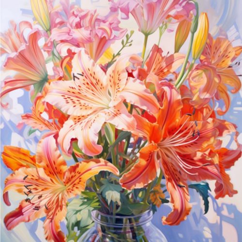Flowers in Vase Paint by Numbers Kits 16x20 inch Canvas DIY Oil Painting for Kids, Students, Adults Beginner with Brushes and Acrylic Pigment - Colorful Blooming Flowers Photo Gift(without Frame)