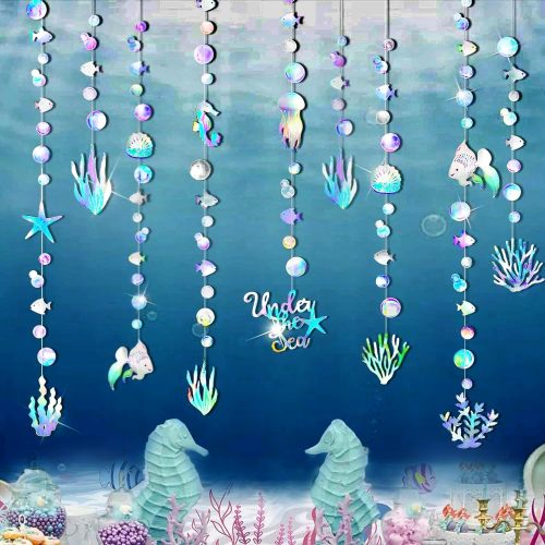 1 Iridescent Under The Sea Party Decorations Holographic Bubble Garlands Decoration Mermaid Birthday Decor for Ocean Theme Sea Shell Baby Shower Summer Beach Pool Nautical Theme Party Supplies