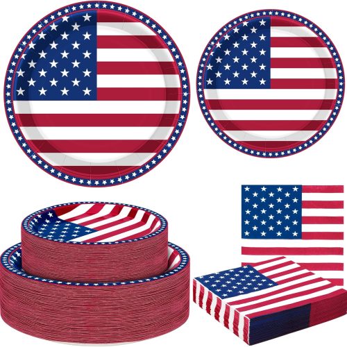 150 Pcs 4th of July Party Supplies, Serve 50 Patriotic American Flag Party Tableware Set Paper Plates and Napkins, Fourth of July Decorations for Independence Day Patriotic BBQs Picnic Events