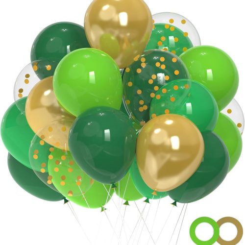 1 Green and Gold Balloons, 50 Pcs 12 Inch Dark Green Emerald Green Balloon Green Gold Latex Balloons for St Patrick's Day Birthday Junle Safari Summer Party Decorations