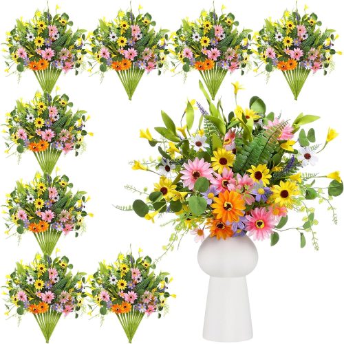 12 Bundles Artificial Sunflowers Daisy Bouquets with Stems 16 Inch Fake Faux Flowers for Wedding Bridal Shower Table Vase Birthday Summer Indoor Outdoor(Bright Daisy)