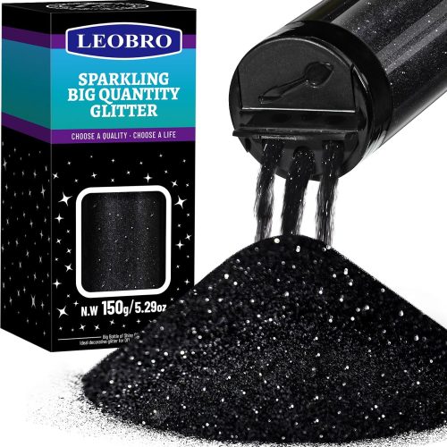 Black Glitter, 150g/5.29oz Black Fine Glitter for Crafts, Resin, DIY Arts and Crafts, Halloween Decorations, 0.2MM
