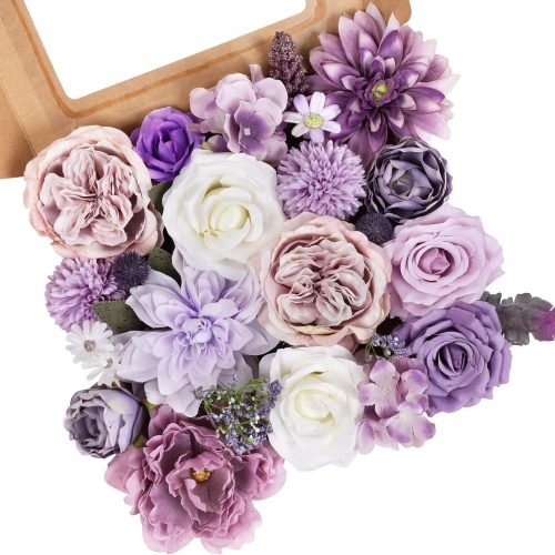Artificial Purple Flowers Combo Silk Mix Peony Rose Hydrangea Fake Flowers w/Stem for DIY Wedding Bouquets Centerpieces Arrangements Table Party Bridal Baby Shower Home Fall Decor