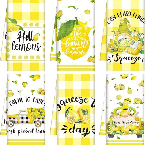 6 Pcs Christmas Lemon Kitchen Towels Lemon Themed Dish Christmas Cloth Hand Tea Towels Housewarming Gift for Home for Kitchen