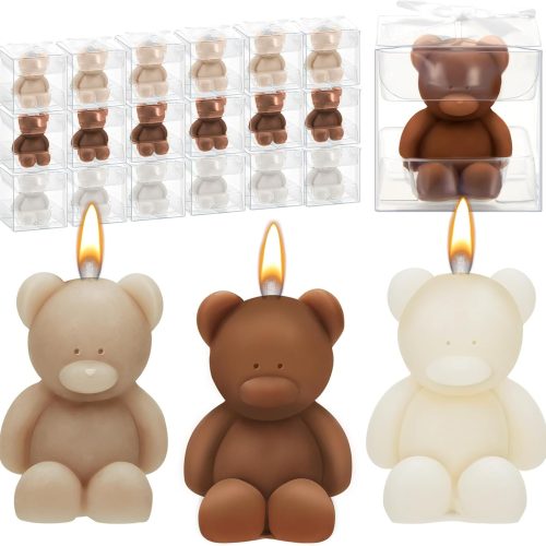 50 Pcs Bear Baby Shower Candle Favors for Guest Bear Party Favors Baby Shower Candles Bulk for Gifts Party Decorations (Light Brown,Brown,White)