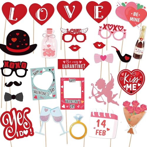 Happy Valentine's Day Photo Booth Props 27 Pcs Valentines Day Selfie Photobooth Props Decorations,Valentine Photo Props Funny Backdrop Decorations Wedding Party Selfie Posing Signs DIY Craft Supplies