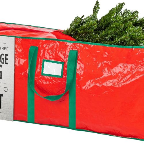 Christmas Tree Storage Bag - Stores 9 Foot Artificial Xmas Holiday Tree, Durable Waterproof Material, Zippered Bag, Carry Handles - Protects Against Dust, Insects and Moisture (Red)
