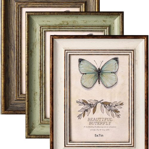 5x7 Picture Frame Set of 3 Rustic Retro Photo Frame with Real Glass for Tabletop Display or Wall Mount