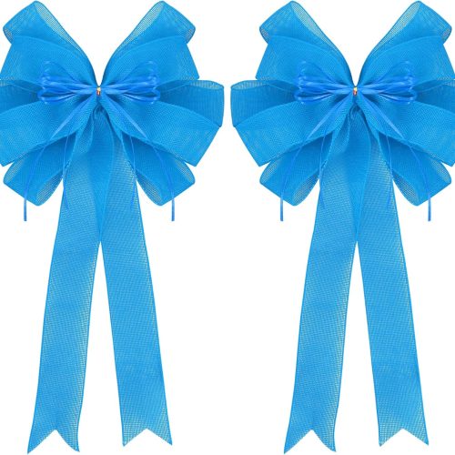 2 Pack Blue Christmas Tree Bows 12x20inch Large Burlap Wreath Bow with Glitter String for Christmas Tree Topper,Home Front Door Decor,Easter Bow,Valentines and Party Decor