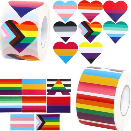 2 Roll 1000pcs Rainbow Pride Stickers,LGBTQ Pride Heart Flag Sticker Lesbian Gay Bisexual Progress Sticker for Pride Month Parade Event