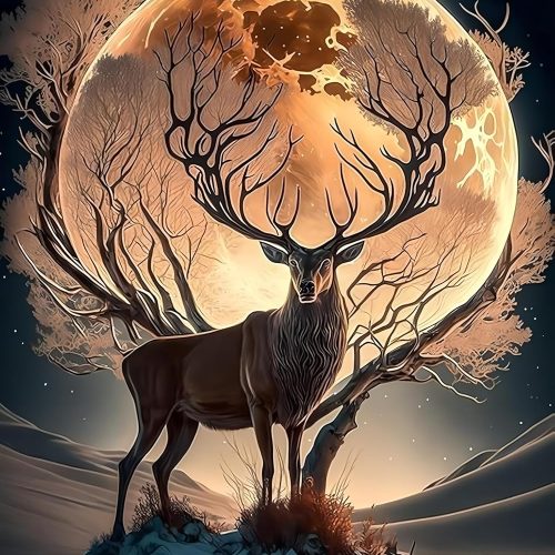 Moon Deer Diamond Painting Kits for Adults, Elk DIY 5D Diamond Art Kits Full Drill Diamond Dots Paintings with Diamonds Gem Art and Crafts Home Decor 12x16inch