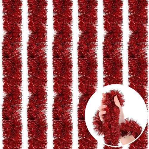 118 Feet Red Christmas Tinsel Garland, Metallic Twist Garland Shiny Hanging Foil Tinsel Garland for Christmas Tree Home Office Party Decoration