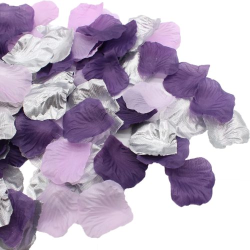1000PCS Purple Lavender Silver Silk Rose Petal Violet Lilac Silver Artificial Flower Petal for Wedding Flower Girl Basket Aisle Runner Scatter Dinner Table Party Confetti Graduation Decoration