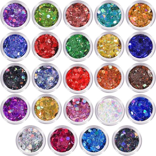 Glitter, 24 Jars Holographic Chunky Glitter for Crafts, Resin, Sequins for Crafts, Hair Face Body Makeup Nail, DIY Arts and Craft, Party Christmas Decorations
