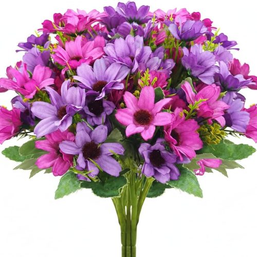 6 Bundles Artificial Wildflowers Fake Daisy Silk Faux Flowers with Stems Arrangements for Home Outdoor Indoor Vase Kitchen Table Office Party Garden Decoration (Purple)
