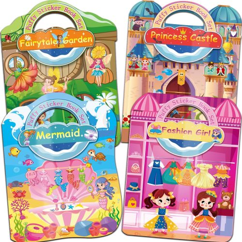 1 Dress Up Sticker Books for Girls Ages 2-4 4-8, Reusable Puffy 3D Sticker Books for Toddlers 2-4 Years, Include Princess Mermaid Fairy and Fashion Girl,Activity Book for Toddlers 1-3