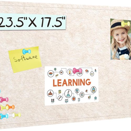 Bulletin Board, 23.5 X 17.5 inches Cork Board with 20 Pushpin, Felt Cork Board Notice Pin Board, Self-Adhesive Vision Board Mood Board Foldable Photo Board for Wall - Oatmeal