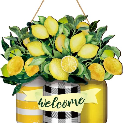 Lemon Welcome Wooden Sign for Front Door Lemon Wooden Hanger Summer Door Sign Wood Spring Hanging Decorations Farmhouse Porch Decor for Outdoor Housewarming Gift