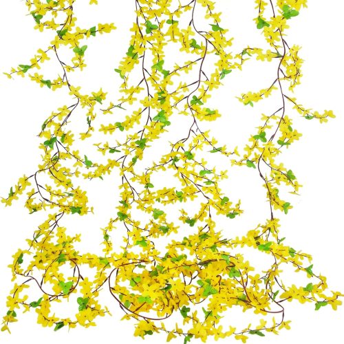 4Pcs Artificial Flowers Vine Silk Flower Garland Spring Yellow Flowers Artificial Jasmine Vines for Decoration Fake Flower Vine Hanging Ivy for Wall Party Wedding Arch Home Indoor Outdoor