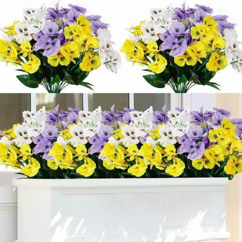 Artificial Fake Flowers Outdoor UV Resistant Artificial Pansies Wild Flowers Daisy 6 Bundles Faux Silk Flowers for Outdoors Garden Porch Window Box Home Wedding Farmhouse Decor (Hunse)