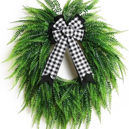 1 Wreaths for Front Door,24" Spring Summer Greenery Boston Fern Leaf for Outdoor Wreath Home Farmhouse Wall Window Decor