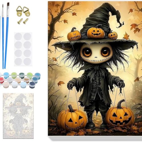 Halloween Paint by Numbers for Adults Beginners Framed, Horror Doll Adults' Paint-by-Number Kits, Adult Paint by Number Kits on Canvas, Acrylic Number Painting for Home Decor, 8x12in