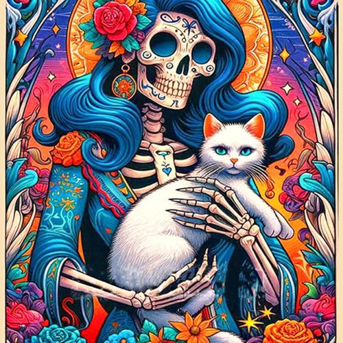 Diamond Art Kits for Adults, Horror Skull and Cat Diamond Painting Kits for Adults, 5D DIY Round Full Drill Gothic Gem Art Paint by Diamonds Dots Crafts Kits for Home Decor Gift 12x16inch