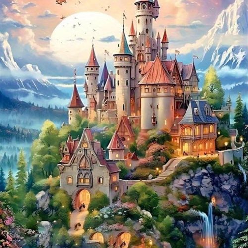 Castles Paint by Numbers Kit for Adults,Fairy Paint by Numbers Kits on Canvas,Color by Number Easy DIY Acrylic Painting for Beginner，Home Wall Decoration and Gifts