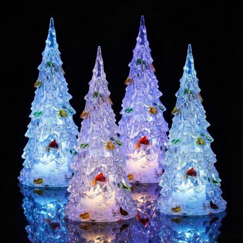 4 Pcs Acrylic Lighted Christmas Tree 7-Color Changing Led Night Light Crystal Xmas Tree Figurine Mini Table Top Holiday Decoration for Xmas Centerpieces Window Desk Mantel Fireplace (4.72in)